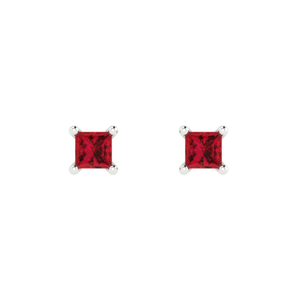 0.5 ctw Ruby Studs Earrings | 3.5mm Princess Cut White Gold Push back | July Birthstone