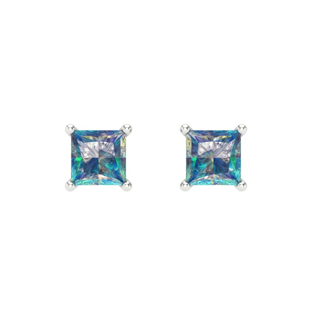 0.5 ctw Blue Moissanite Studs Earrings | 3.5mm Princess Cut White Gold Push back | April Birthstone