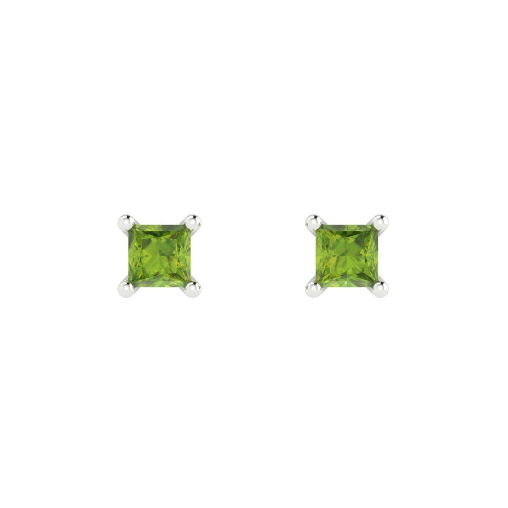 0.5 ctw Peridot Studs Earrings | 3.5mm Princess Cut White Gold Push back | August Birthstone