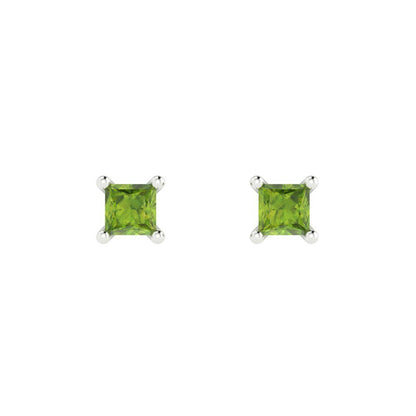 0.5 ctw Peridot Studs Earrings | 3.5mm Princess Cut White Gold Push back | August Birthstone