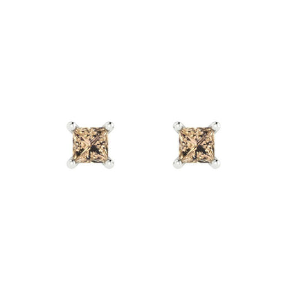 0.5 ctw Yellow Moissanite Studs Earrings | 3.5mm Princess Cut White Gold Push back | April Birthstone