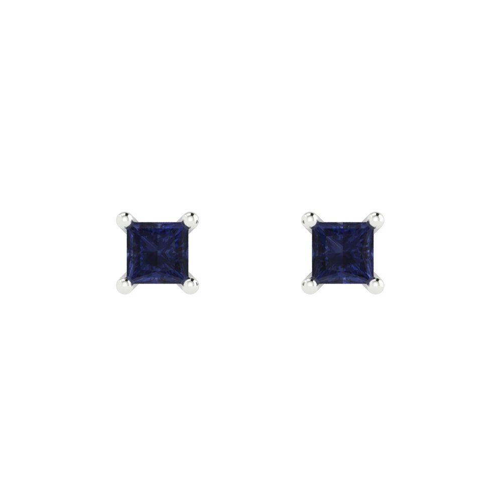 0.5cttw Princess Cut Simulated Blue Sapphire Gold-Plated 925 Silver Push Back Stud Earrings