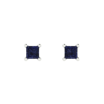 0.5cttw Princess Cut Simulated Blue Sapphire Gold-Plated 925 Silver Push Back Stud Earrings