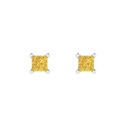 0.5 ctw Citrine Studs Earrings | 3.5mm Princess Cut White Gold Push back | November Birthstone