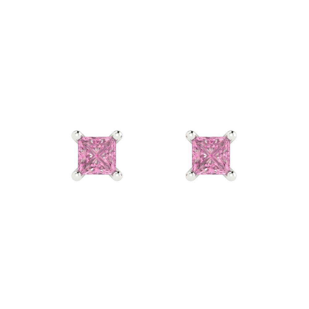 0.5cttw Princess Cut Simulated Pink Diamond Gold-Plated 925 Silver Push Back Stud Earrings