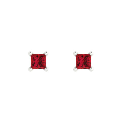0.5 ctw Pink Tourmaline Studs Earrings | 3.5mm Princess Cut White Gold Push back | April Birthstone