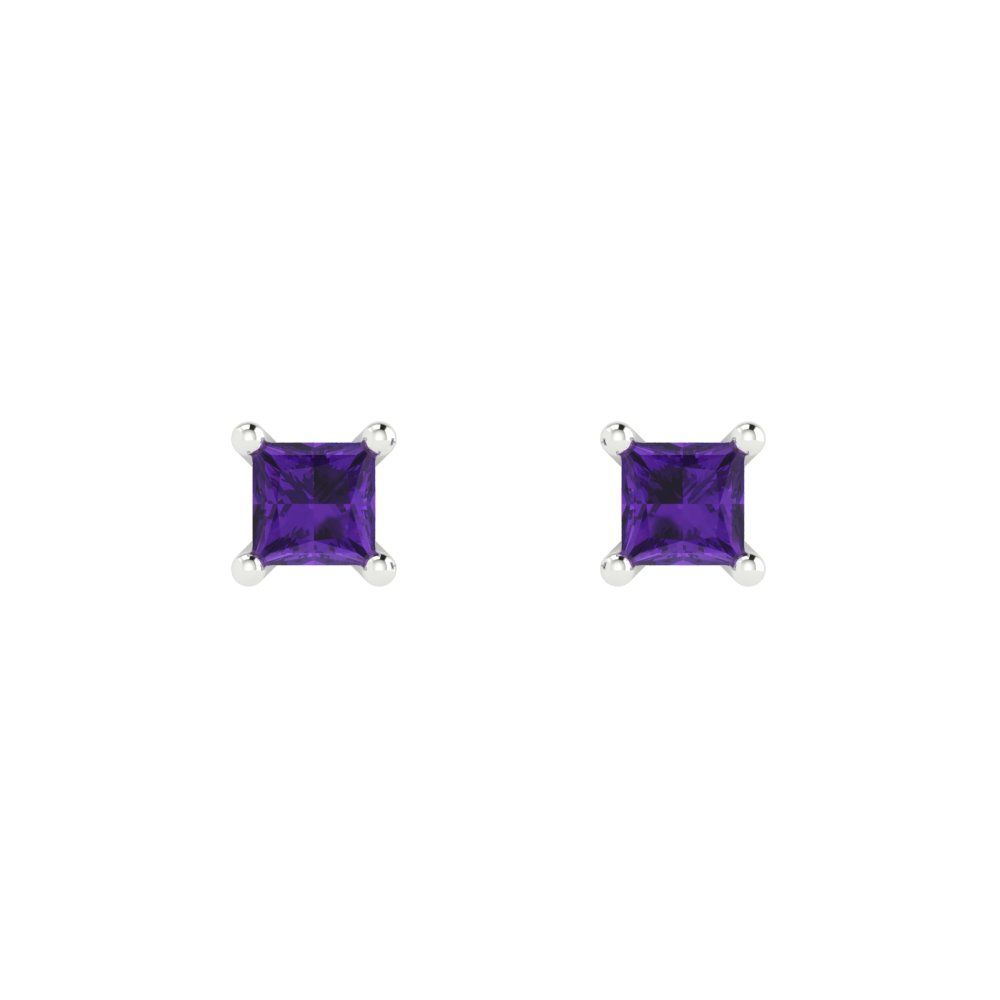 0.5 ctw Amethyst Studs Earrings | 3.5mm Princess Cut White Gold Push back | February Birthstone