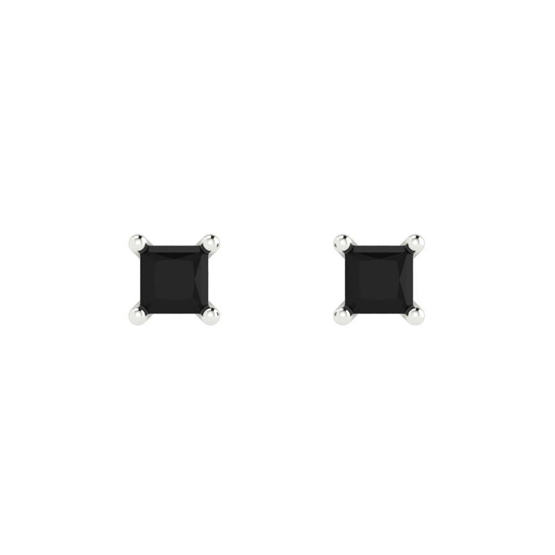 0.5 ct Brilliant Princess Cut Solitaire Studs Natural Onyx Stone White Gold Earrings Push back