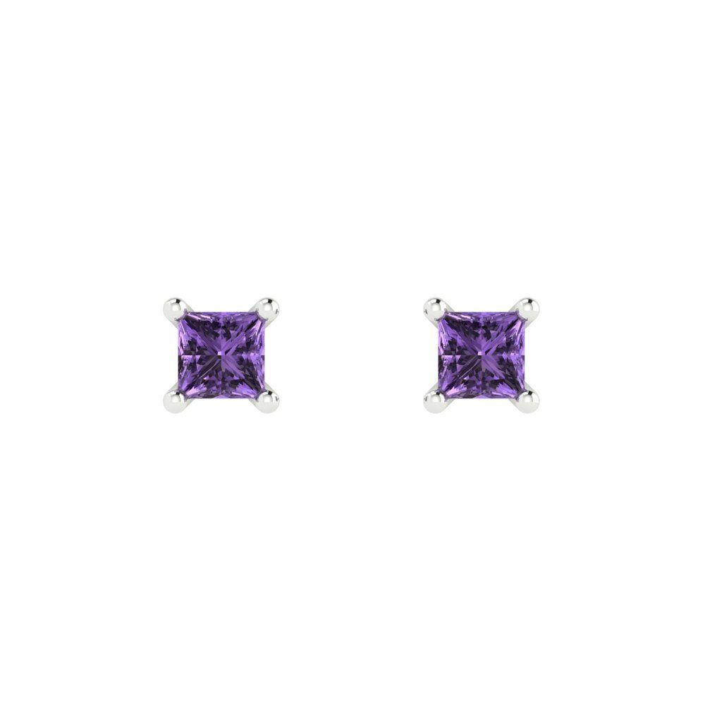 0.5 ctw Alexandrite Studs Earrings | 3.5mm Princess Cut White Gold Push back | June Birthstone