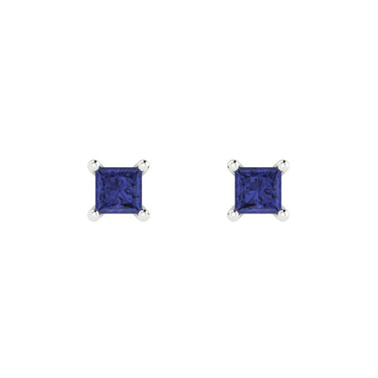 0.5 ctw Tanzanite Studs Earrings | 3.5mm Princess Cut White Gold Push back | December Birthstone