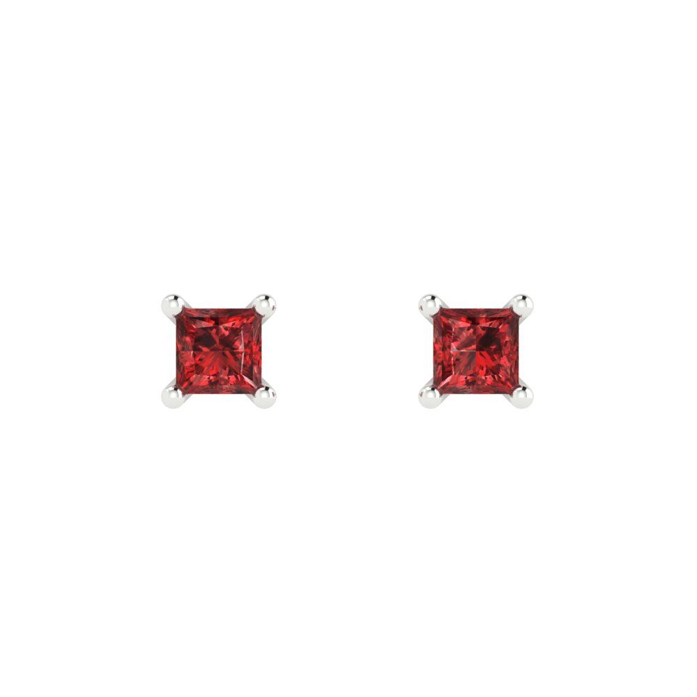 0.5 ctw Garnet Studs Earrings | 3.5mm Princess Cut White Gold Push back | January Birthstone