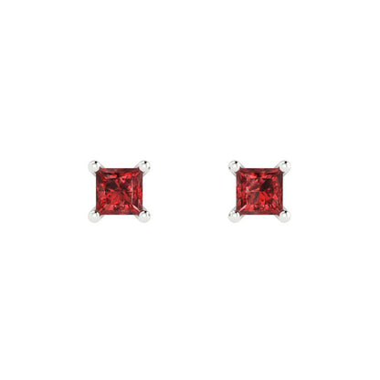 0.5 ctw Garnet Studs Earrings | 3.5mm Princess Cut White Gold Push back | January Birthstone