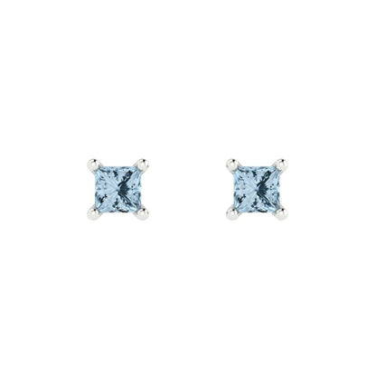 0.5 ctw Blue Zirconia Studs Earrings | 3.5mm Princess Cut White Gold Push back | April Birthstone