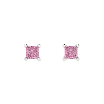 0.5cttw Princess Cut Simulated Pink Diamond Gold-Plated 925 Silver Push Back Stud Earrings