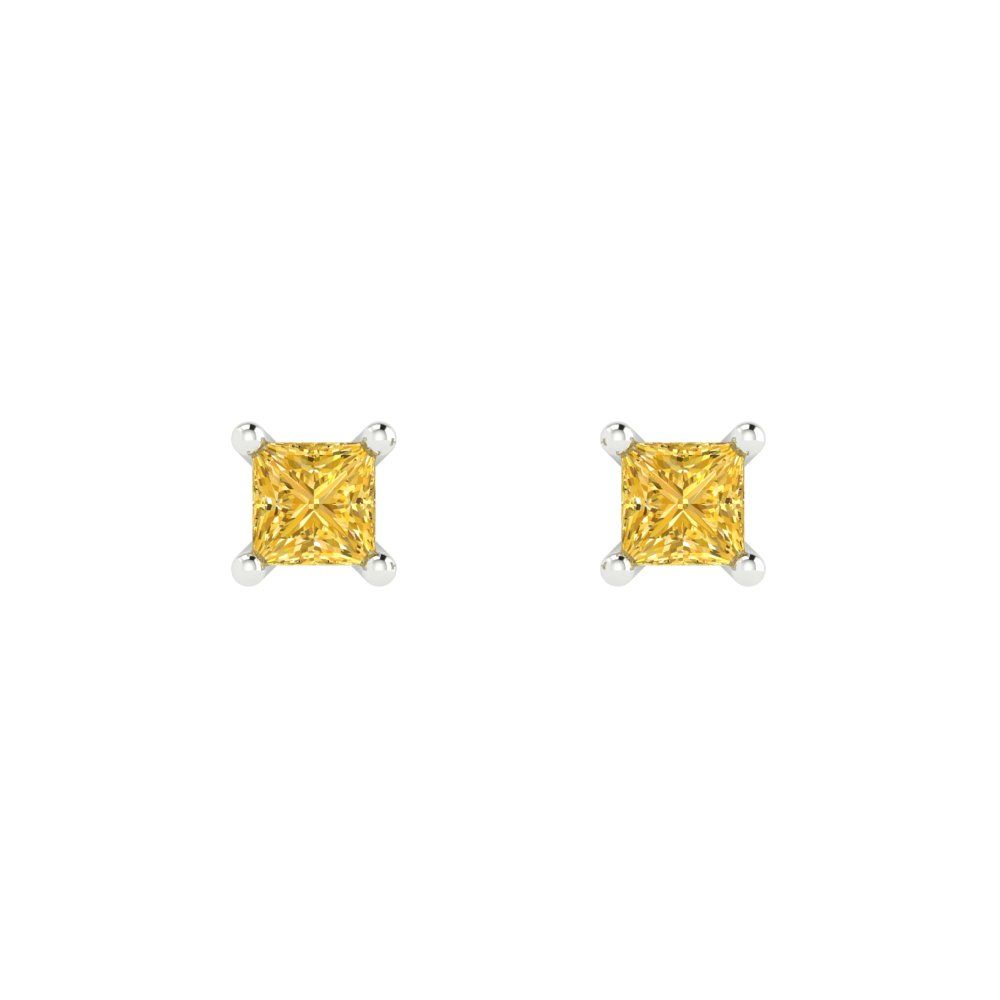 0.5 ctw Yellow Zirconia Studs Earrings | 3.5mm Princess Cut White Gold Push back | April Birthstone