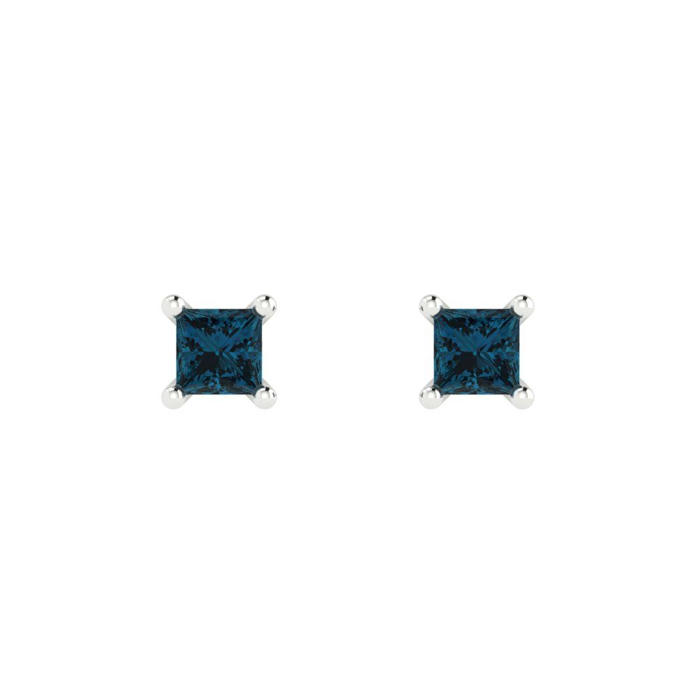 0.5cttw Princess Cut Natural London Blue Topaz Gold-Plated 925 Silver Push Back Stud Earrings