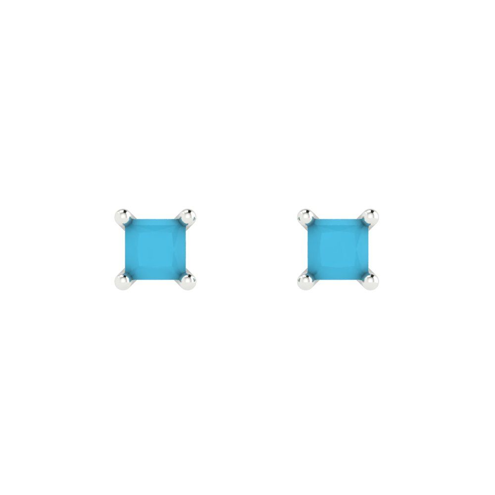 0.5 ctw Turquoise Studs Earrings | 3.5mm Princess Cut White Gold Push back | December Birthstone