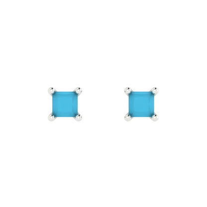 0.5 ctw Turquoise Studs Earrings | 3.5mm Princess Cut White Gold Push back | December Birthstone