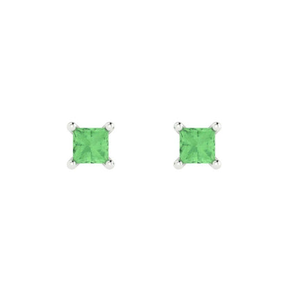 0.5 ctw Green Zirconia Studs Earrings | 3.5mm Princess Cut White Gold Push back | April Birthstone