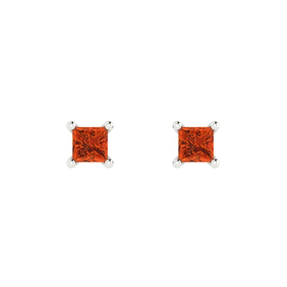 0.5 ctw Red Zirconia Studs Earrings | 3.5mm Princess Cut White Gold Push back | April Birthstone