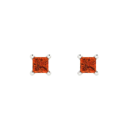 0.5 ctw Red Zirconia Studs Earrings | 3.5mm Princess Cut White Gold Push back | April Birthstone