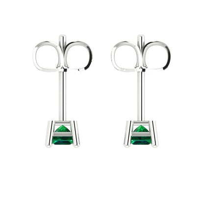 0.5 ctw Emerald Studs Earrings | 3.5mm Princess Cut White Gold Push back | May Birthstone