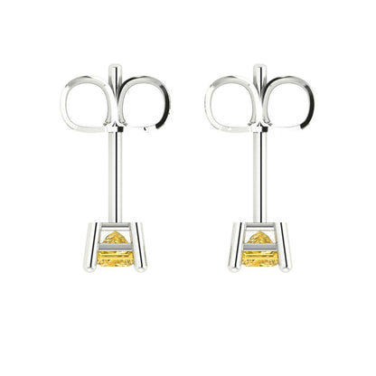 0.5 ctw Citrine Studs Earrings | 3.5mm Princess Cut White Gold Push back | November Birthstone