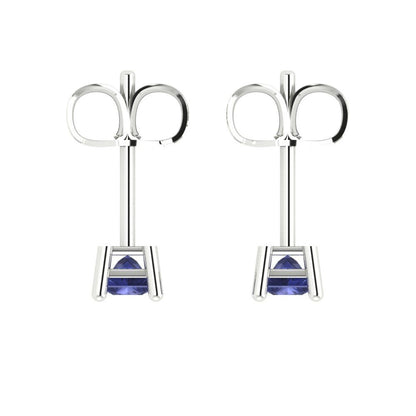 0.5cttw Princess Cut Simulated Tanzanite Gold-Plated 925 Silver Push Back Stud Earrings