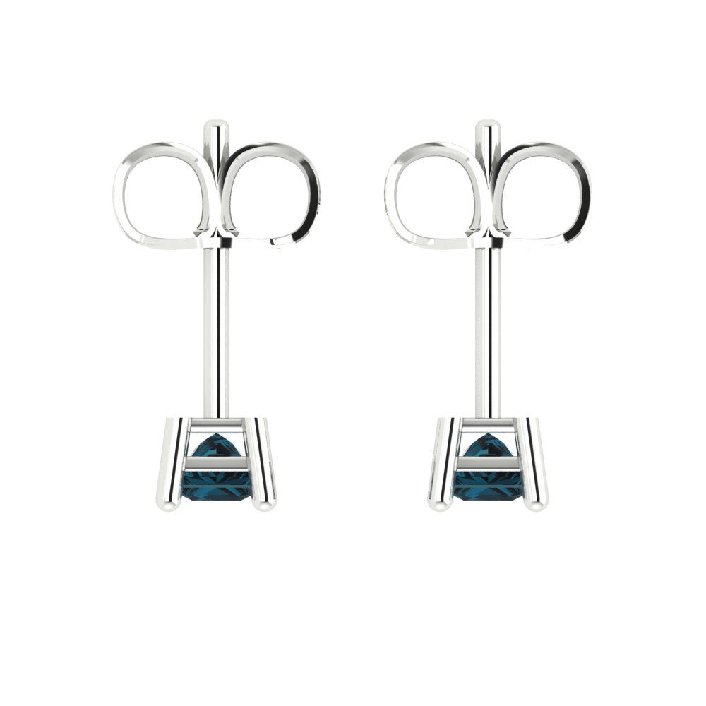 0.5 ctw London Blue Topaz Studs Earrings | 3.5mm Princess Cut White Gold Push back | December Birthstone