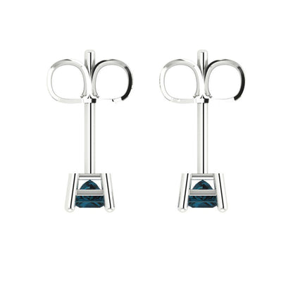 0.5 ctw London Blue Topaz Studs Earrings | 3.5mm Princess Cut White Gold Push back | December Birthstone