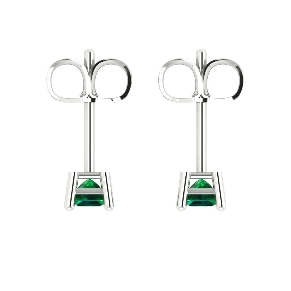 0.5cttw Princess Cut Simulated Emerald Gold-Plated 925 Silver Push Back Stud Earrings