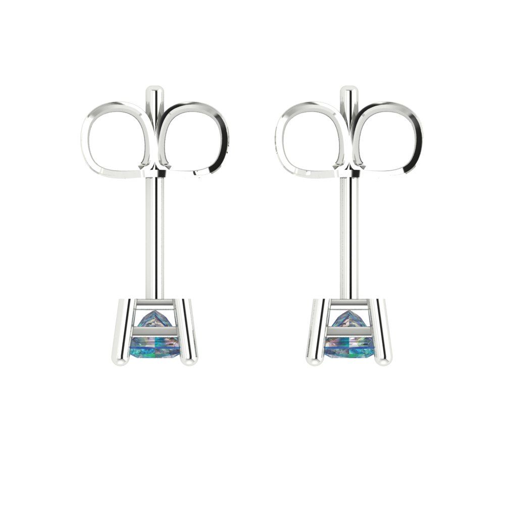 0.5 ctw Blue Moissanite Studs Earrings | 3.5mm Princess Cut White Gold Push back | April Birthstone