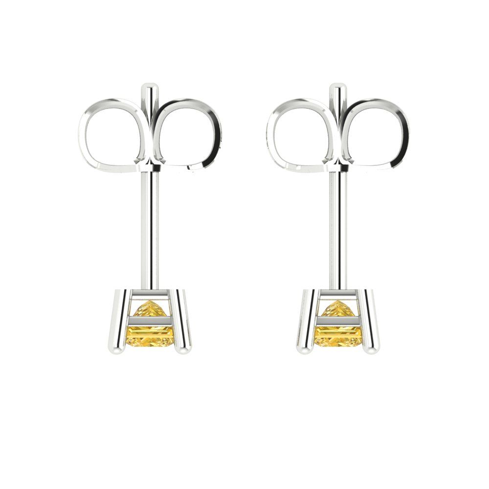0.5cttw Princess Cut Simulated Yellow Diamond Gold-Plated 925 Silver Push Back Stud Earrings