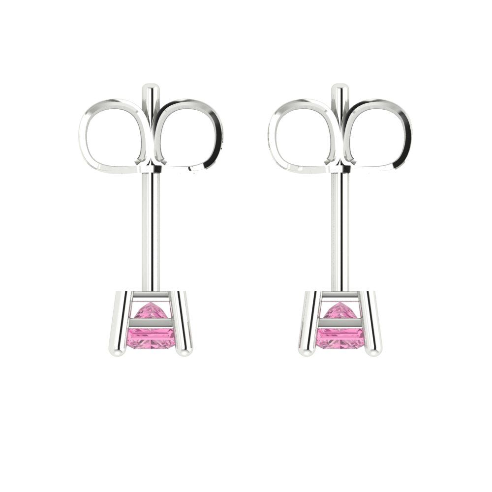 0.5cttw Princess Cut Simulated Pink Diamond Gold-Plated 925 Silver Push Back Stud Earrings