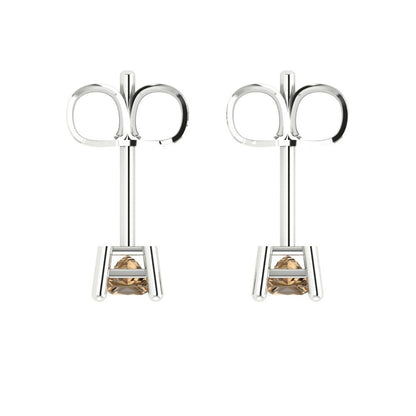 0.5cttw Princess Cut Simulated Champagne Diamond Gold-Plated 925 Silver Push Back Stud Earrings