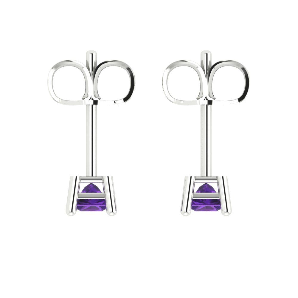 0.5 ctw Amethyst Studs Earrings | 3.5mm Princess Cut White Gold Push back | February Birthstone