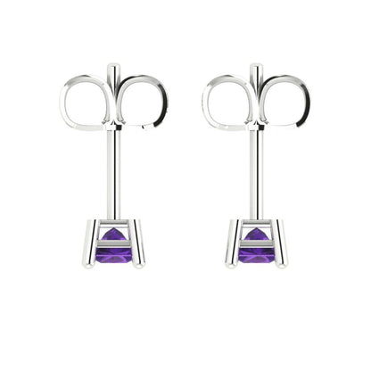 0.5 ctw Amethyst Studs Earrings | 3.5mm Princess Cut White Gold Push back | February Birthstone