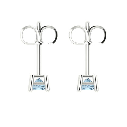 0.5cttw Princess Cut Simulated Blue Diamond Gold-Plated 925 Silver Push Back Stud Earrings