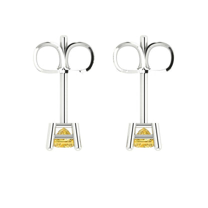 0.5 ctw Yellow Zirconia Studs Earrings | 3.5mm Princess Cut White Gold Push back | April Birthstone