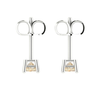 0.5cttw Princess Cut Natural Morganite Gold-Plated 925 Silver Push Back Stud Earrings