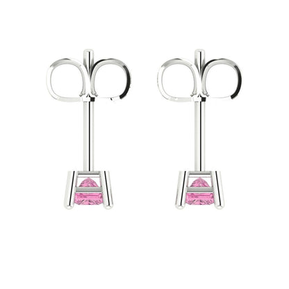0.5cttw Princess Cut Simulated Pink Diamond Gold-Plated 925 Silver Push Back Stud Earrings