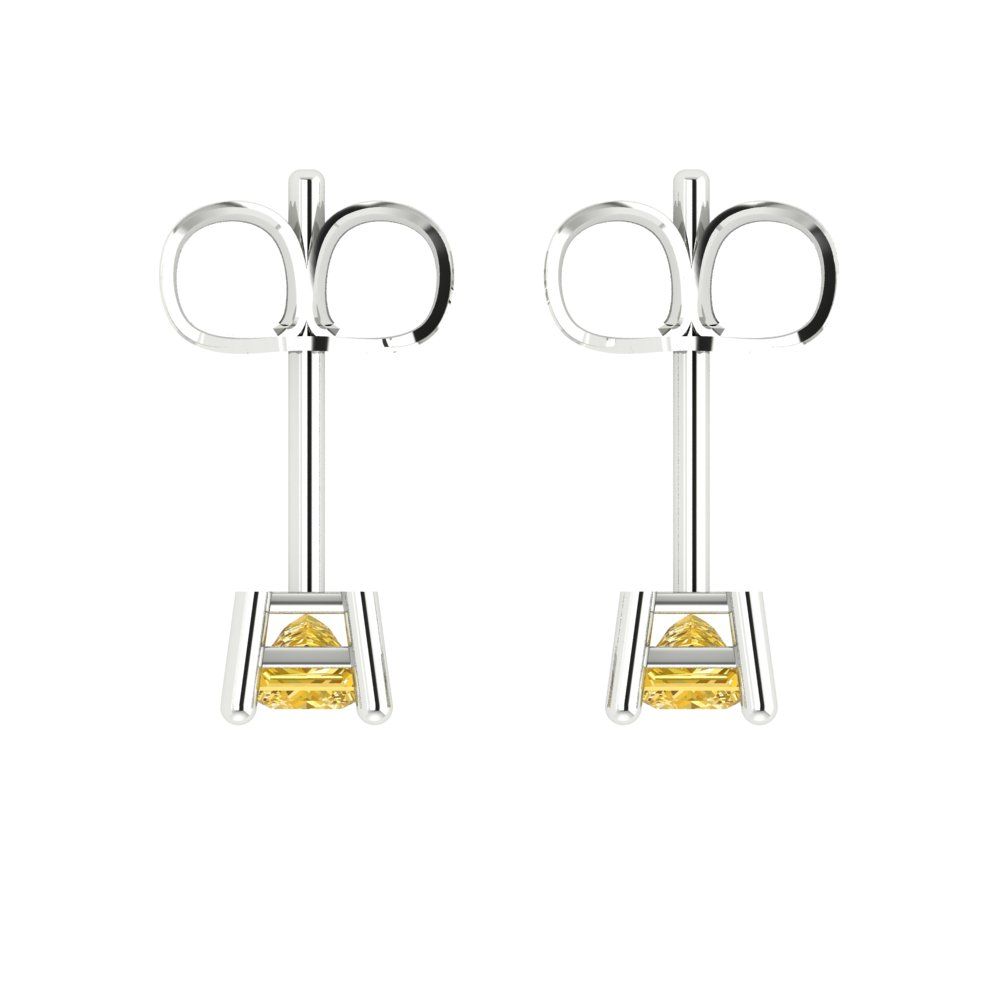 0.5cttw Princess Cut Natural Citrine Gold-Plated 925 Silver Push Back Stud Earrings
