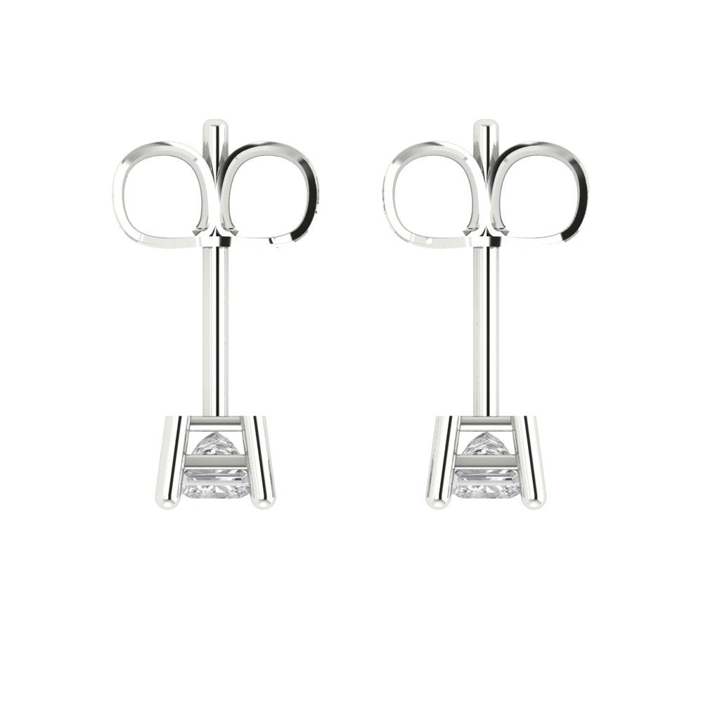 0.5 ctw Moissanite Studs Earrings | 3.5mm Princess Cut White Gold Push back | April Birthstone