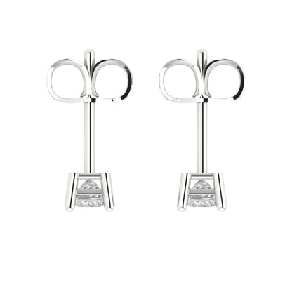 0.5 ctw Moissanite Studs Earrings | 3.5mm Princess Cut White Gold Push back | April Birthstone