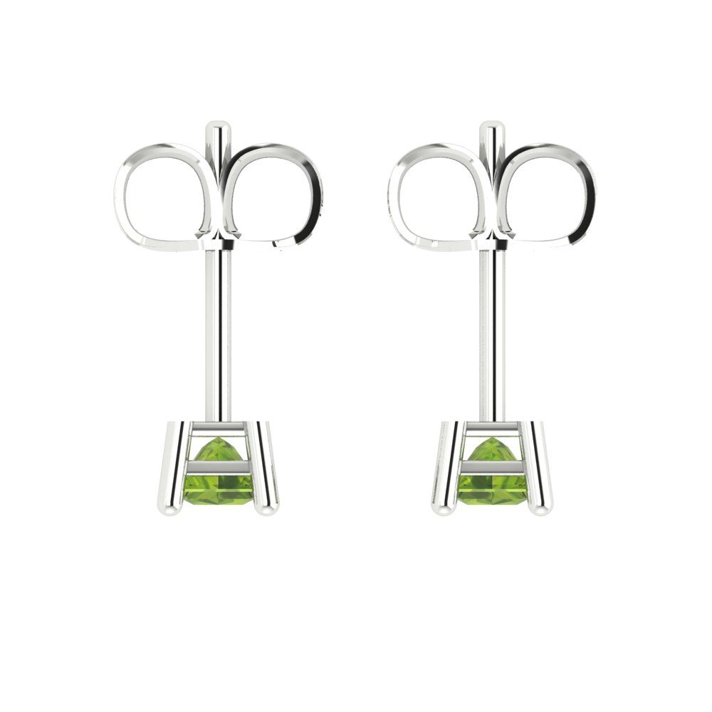 0.5 ctw Peridot Studs Earrings | 3.5mm Princess Cut White Gold Push back | August Birthstone