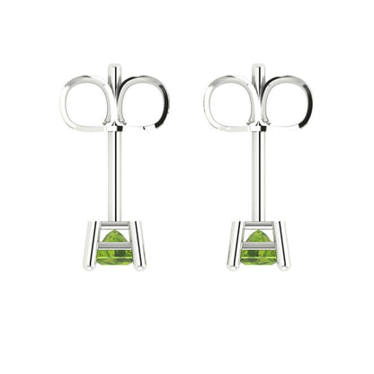 0.5 ctw Peridot Studs Earrings | 3.5mm Princess Cut White Gold Push back | August Birthstone