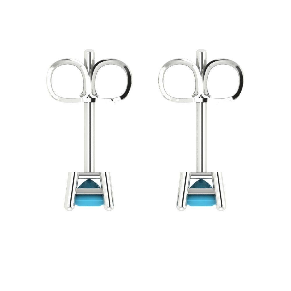 0.5 ctw Turquoise Studs Earrings | 3.5mm Princess Cut White Gold Push back | December Birthstone