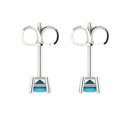 0.5cttw Princess Cut Simulated Turquoise Gold-Plated 925 Silver Push Back Stud Earrings