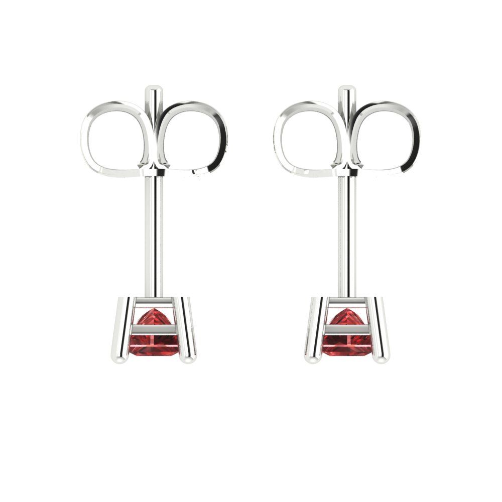 0.5 ctw Garnet Studs Earrings | 3.5mm Princess Cut White Gold Push back | January Birthstone