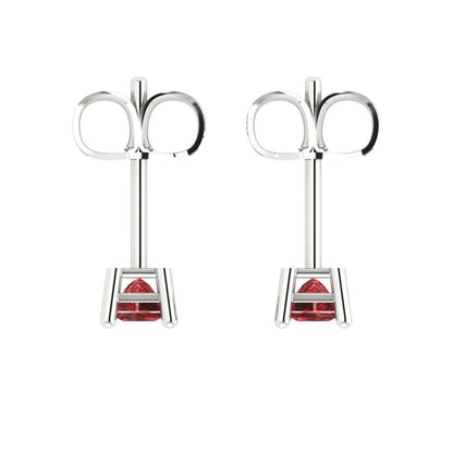 0.5 ctw Garnet Studs Earrings | 3.5mm Princess Cut White Gold Push back | January Birthstone